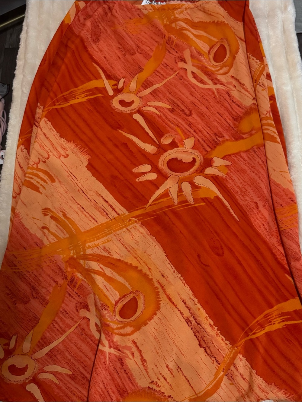 Flowy Orange Abstract-Print Sarong Skirt